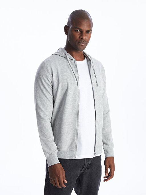 Kap??onlu Uzun Kollu Erkek Fermuarl? Sweatshirt