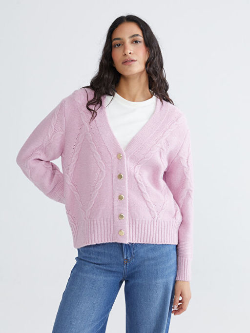 V Yaka Kendinden Desenli Kad?n Triko H?rka