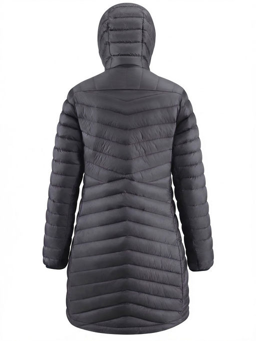 Куртка женская удлинённая стёганая с капюшоном и графеновой подкладкой черного цвета 9628_1Ch