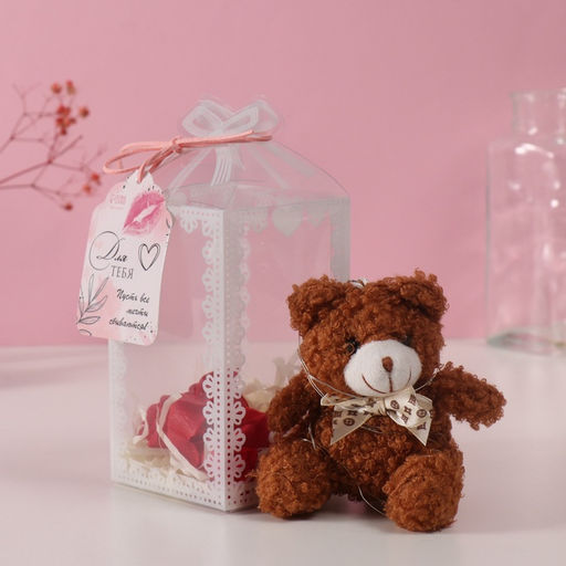 Набор подарочный Мишка корица с бантом, мыльные красные розы 5 шт., роса, 7?7?12 см - Simaland фото 6