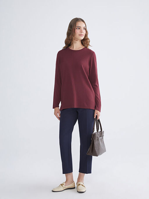 Bisiklet Yaka Kendinden Desenli Kad?n Triko Kazak