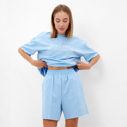 Костюм женский: футболка, шорты, MINAKU: SPORTY & STYLISH, размер 42, голубой