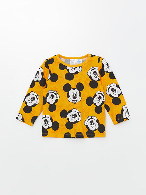 Bisiklet Yaka Uzun Kollu Mickey Mouse Bask?l? Erkek Bebek Pijama Tak?m? - Waikiki фото 2