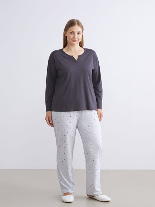 B?y?k Beden Beli Lastikli Puantiyeli Kad?n Pijama Alt?