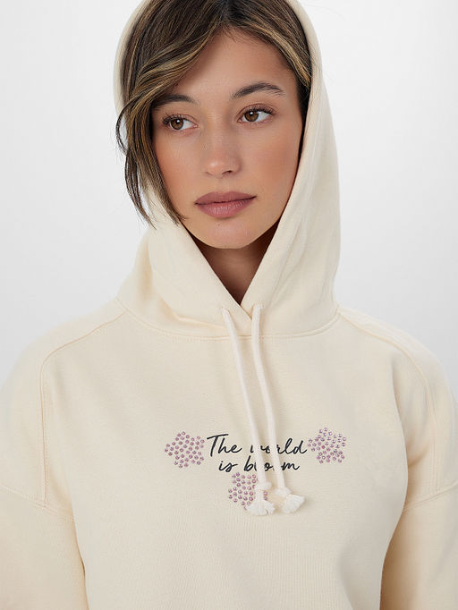 Худи женское бежевое с надписью The world is bloom - Mark formelle фото 4