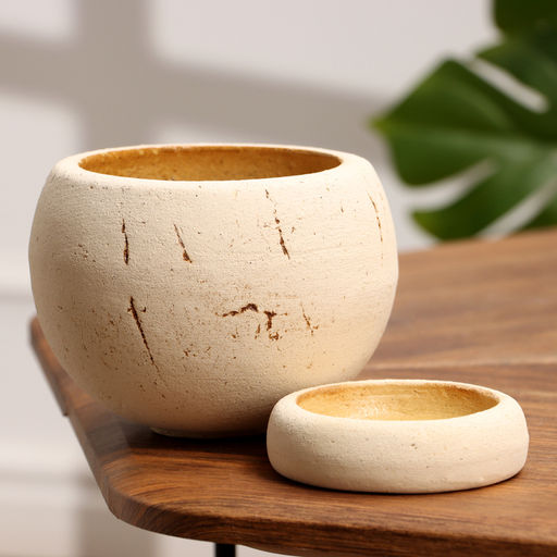 Горшок для цветов «Шар микро», керамический, с поддоном, 1.2 л, d=14 см, h=12 см, бежевый