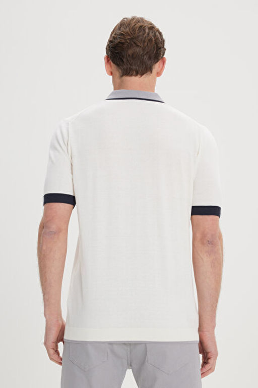 Standart Fit Normal Kesim %100 Pamuk Fermuarl_ Polo Yaka Ekru Triko Ti__rt 4A4924200001EKR