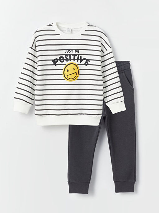 Bisiklet Yaka Uzun Kollu Bask?l? Erkek Bebek Sweatshirt ve E?ofman Alt? 2li Tak?m