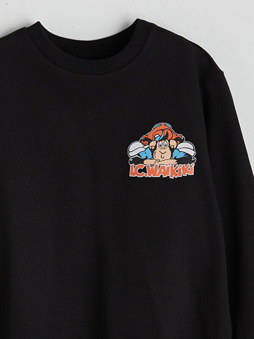 Bisiklet Yaka Nostaljik Maymun Bask?l? Erkek ?ocuk Sweatshirt