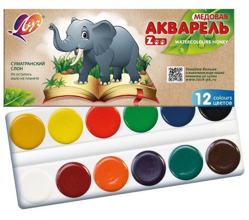 Акварель ЛУЧ ZOO 12 цветов, картонная упаковка, без кисти