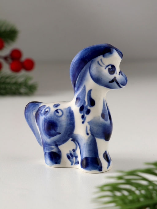 Цена за 5 шт. Фигурка фарфор гжель Конь с гривой, 8?7.5 см