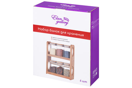 Набор 6 банок д/хранения 250 мл 22*8*27 см Crystal glass + бамб.крышка с сил.прокл.+бамб.подст - Elan gallery фото 12