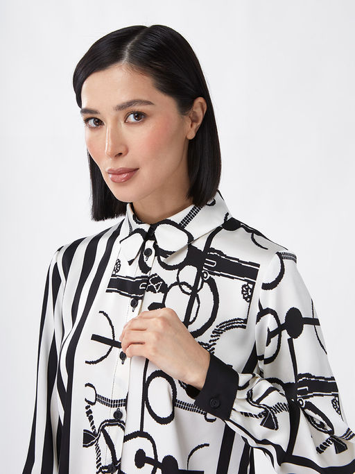 Блузка из атласной ткани OD-887-1 черно-белая - Tantino фото 12