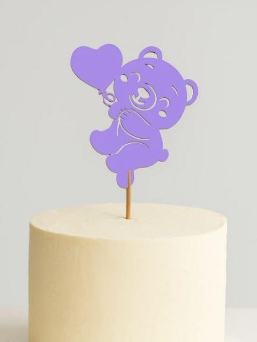 Топпер 5 шт "Мишка с сердцем" №49, лиловый, фанера (72*80*4 мм)