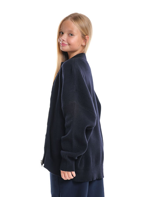 Джемпер оверсайз на молнии для девочки 33-7596 синий