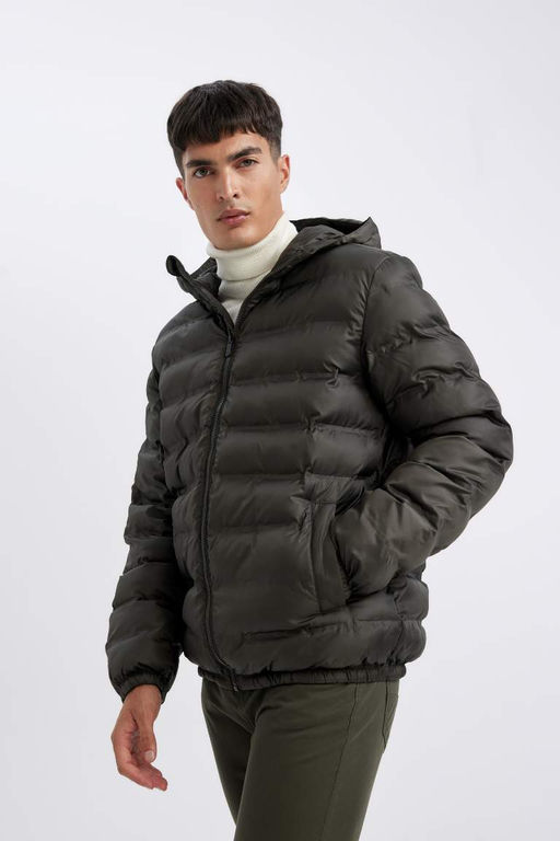 Облегающее водоотталкивающее пальто с капюшоном - Defacto фото 3