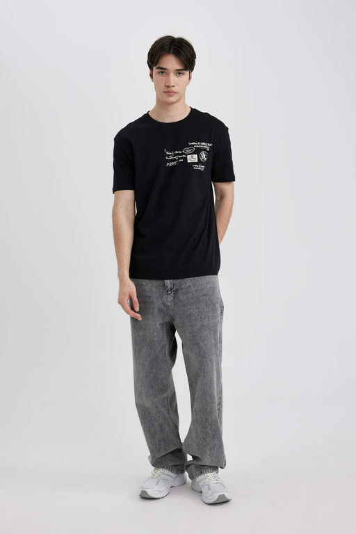 Футболка стандартного кроя с круглым вырезом и короткими рукавами с принтом - Defacto фото 2