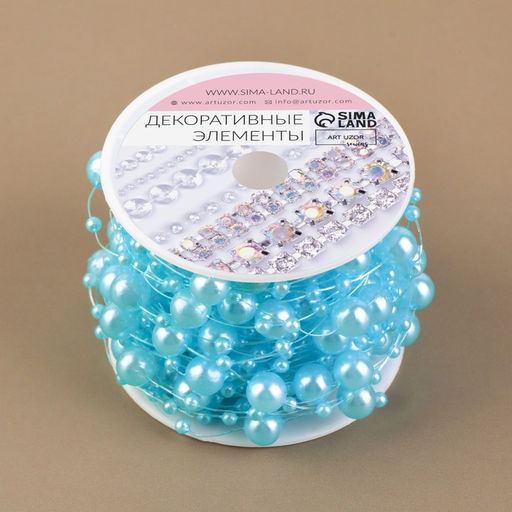 Жемчуг на леске, 3/8 мм, 9 0,5 м, цвет голубой - Арт узор фото 4