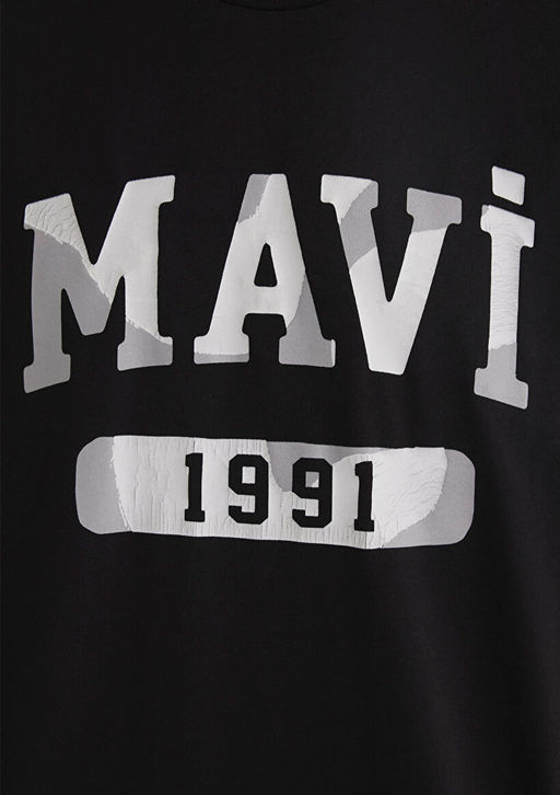 1991 Bask?l? Siyah Tisort - Mavi фото 6