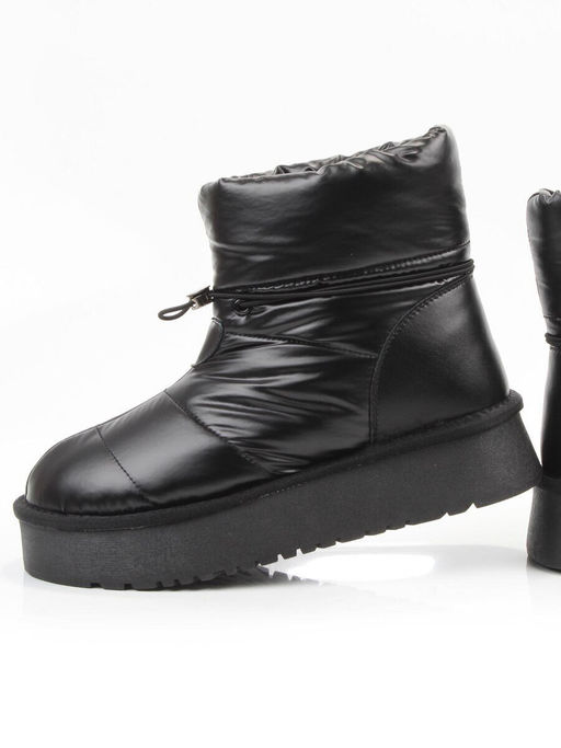 04-WA003-1M BLACK Ботинки зимние женские (натуральная кожа, курточная ткань, 100% шерсть)