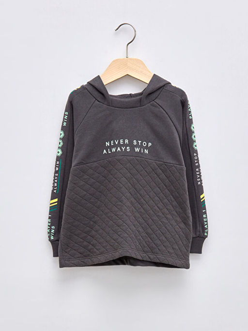 Uzun Kollu Bask?l? Erkek Bebek Hoodie