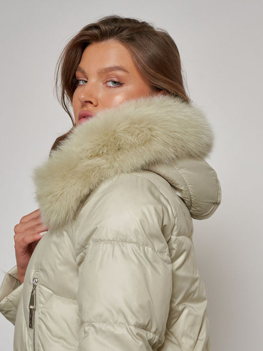 Пальто утепленное с капюшоном зимнее женское светло-зеленого 13305ZS - Visdeer фото 10