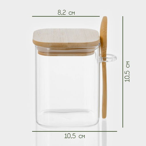 Банка для сыпучих BellaTenero «Эко», 500 мл, 10.5×8.2×10.5 см, с бамбуковой крышкой и ложкой, стекло, прозрачная