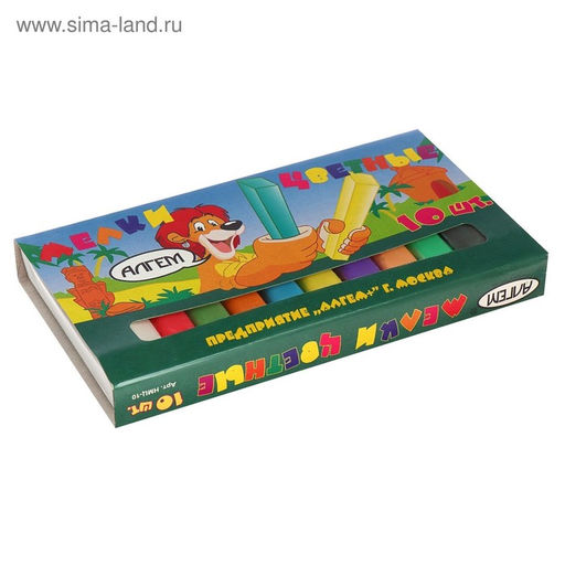 Цена за 6 шт. Мелки цветные «АЛГЕМ», в наборе 10 штук, квадратные