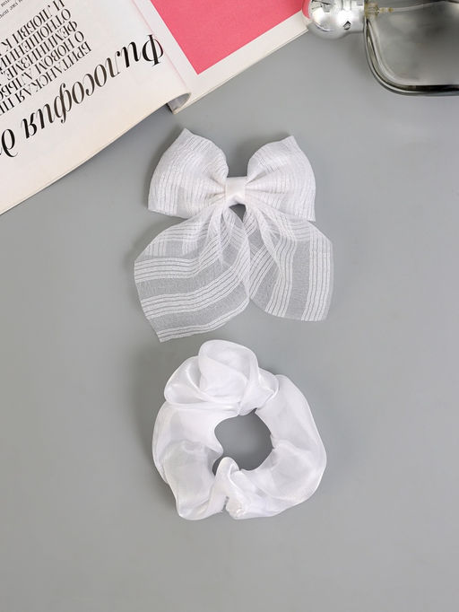 Цена за 6 шт. Набор для волос «Школьница», резинка 10 см, зажим 9 см, полоски объём, белый