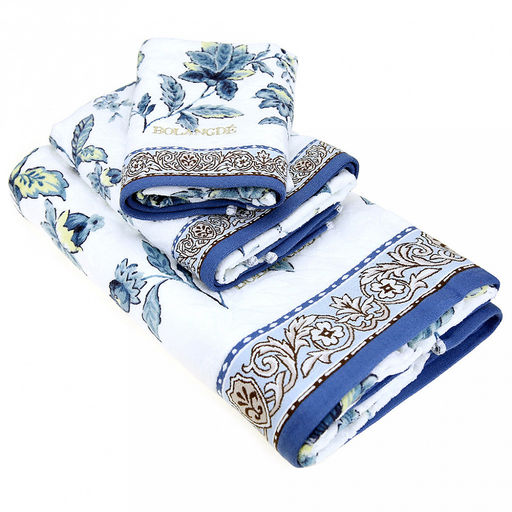 "Япония-2033" Полотенце махровое 34х78см, плотность 300гр/м2, 100% хлопок, "Гжель", синий, Bolangde (Китай)