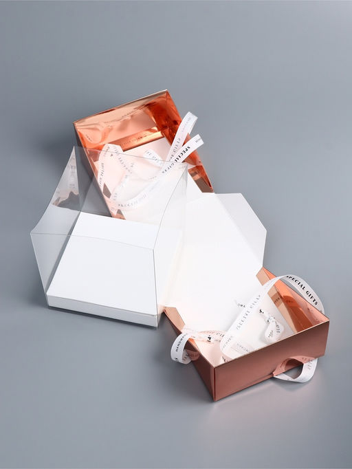 Коробка под бенто - торт с ленточками, розовое-золото, 15.5×15.5×16 см