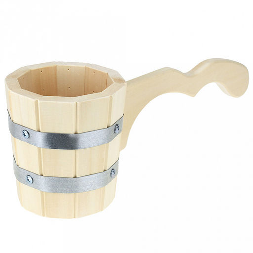 Ковш для бани деревянный 1л, д25см, h15см, горизонтальная ручка 21см, двойная металлическая обвязка, липа (Россия) - Домашняя мода фото 2