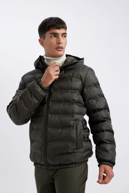 Облегающее водоотталкивающее пальто с капюшоном - Defacto фото 4