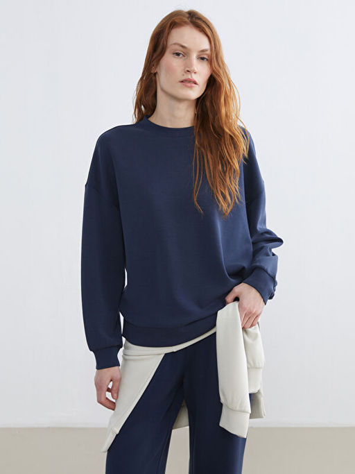 Bisiklet Yaka Oversize Kad?n Sweatshirt