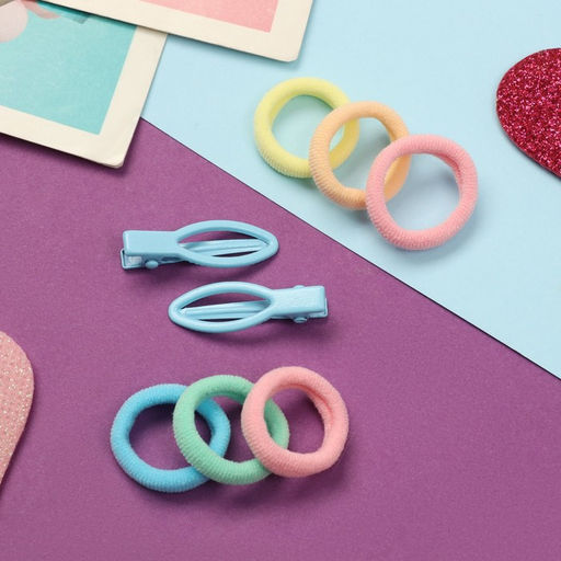 Цена за 6 шт. Набор для волос «Карамель», 10 резинок 1.5 см, 2 зажима 3 см, рыбка, голубой