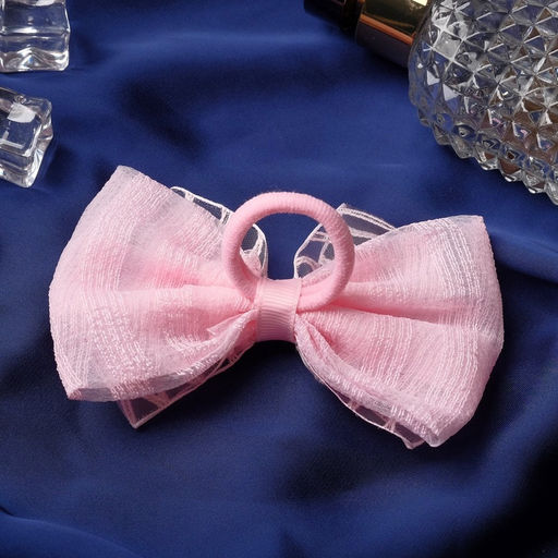 Цена за 6 шт. Бант для волос на резинке «Бантик», хрусталь полосы, 11 см, розовый