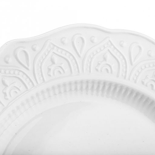 Тарелка мелкая фарфоровая "Анталия" д196мм h20мм, белый, рельефный декор, волнистый край (Китай)