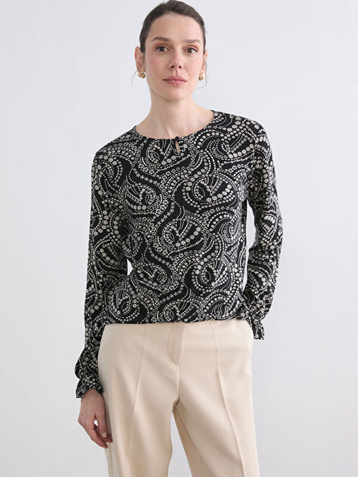 Bisiklet Yaka Desenli Bluz