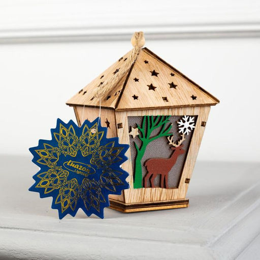 Ёлочная игрушка Фонарь с оленем, 11х8х8 см, от батареек, свечение тёплое белое - Luazon lighting фото 5