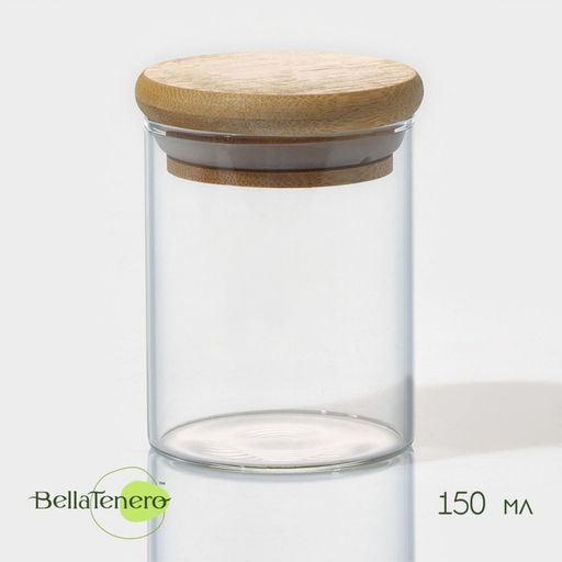 Цена за 2 шт. Банка для сыпучих BellaTenero «Эко», 150 мл, 5.5×7 см, с бамбуковой крышкой, стекло, прозрачная