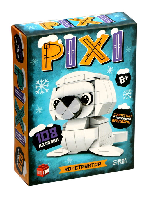 Конструктор блочный «PIXI. Тюлень», животные, мини блоки, 108 деталей