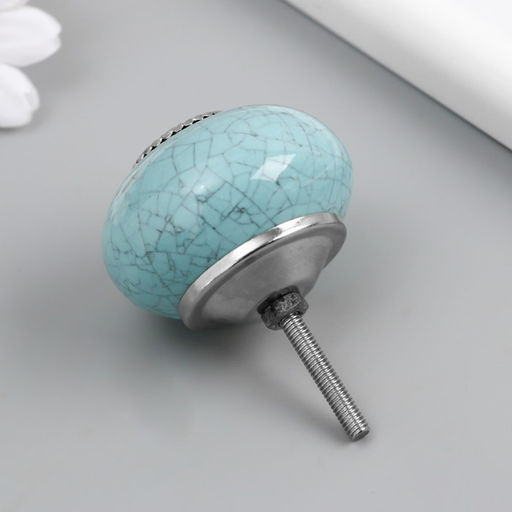 Ручка для шкатулки керамика, металл «Кракелюр на голубом», 4.3×4.3×6 см