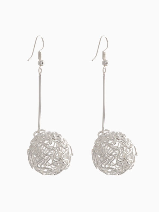 Серьги висячие Шарик переплетение, цвет светлое серебро, 6.5 см