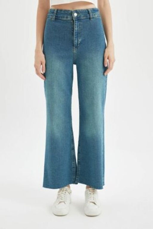 Culotte Yuksek Bel K?sa Genis Paca Bilek Boy Jean Y?kamal? Pantolon