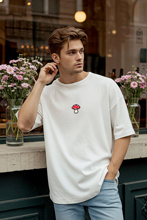 Ekru Unisex Oversize/Geni_ Kesim Mantar Nak__l_ %100 Pamuklu T-Shirt TMNSS24TS00070 - Trendyolmilla фото 2