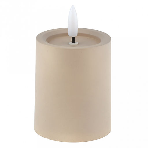 Свеча интерьерная, светодиодная на батарейках д6см h7,5(10)см, свет теплый, с мерцанием, матовый пластик, цвет бежевый, питание от 2-х батареек ААА (в комплект не входят) (Китай)