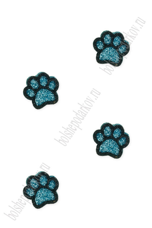 Лазерная вырубка из фетра с блесткой "Лапка" 2 см (10 шт) голубой/черный, несклеенная