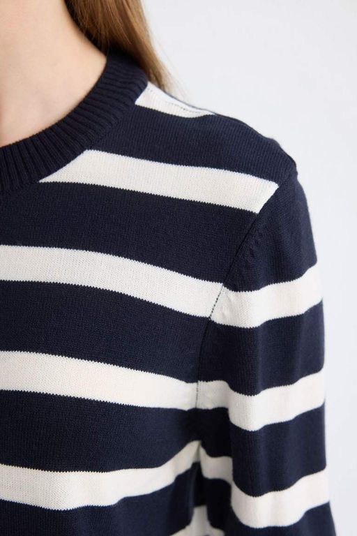 Полосатая туника с длинными рукавами и круглым вырезом обычного кроя - Defacto фото 5