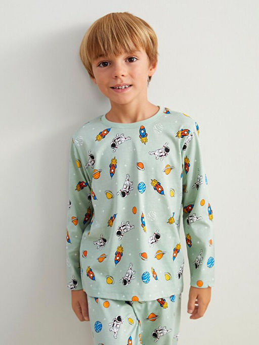 Bask?l? Erkek ?ocuk Pijama Tak?m?