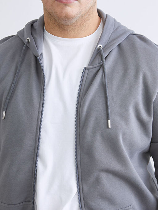 B?y?k Beden Kap??onlu Erkek Kal?n Fermuarl? Sweatshirt